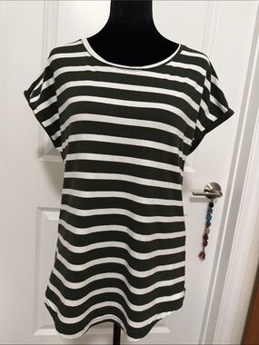 b.young Olive & White Striped Short Sleeve Scoop Neck Tee by